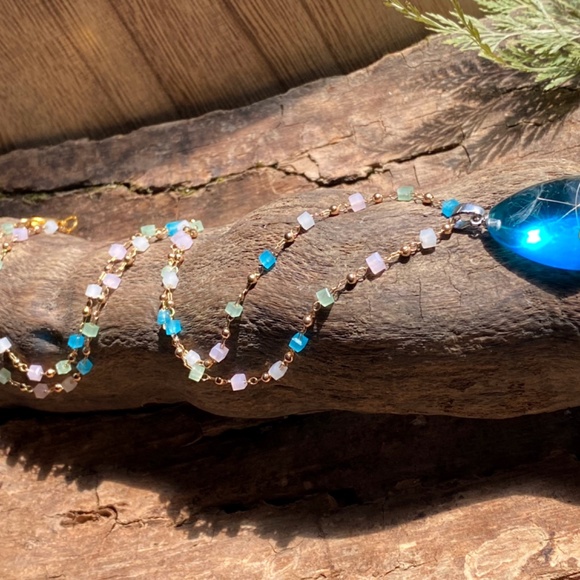 Austrian Crystal Dandelion Resin Blue Minimalist Necklace - Picture 9 of 9